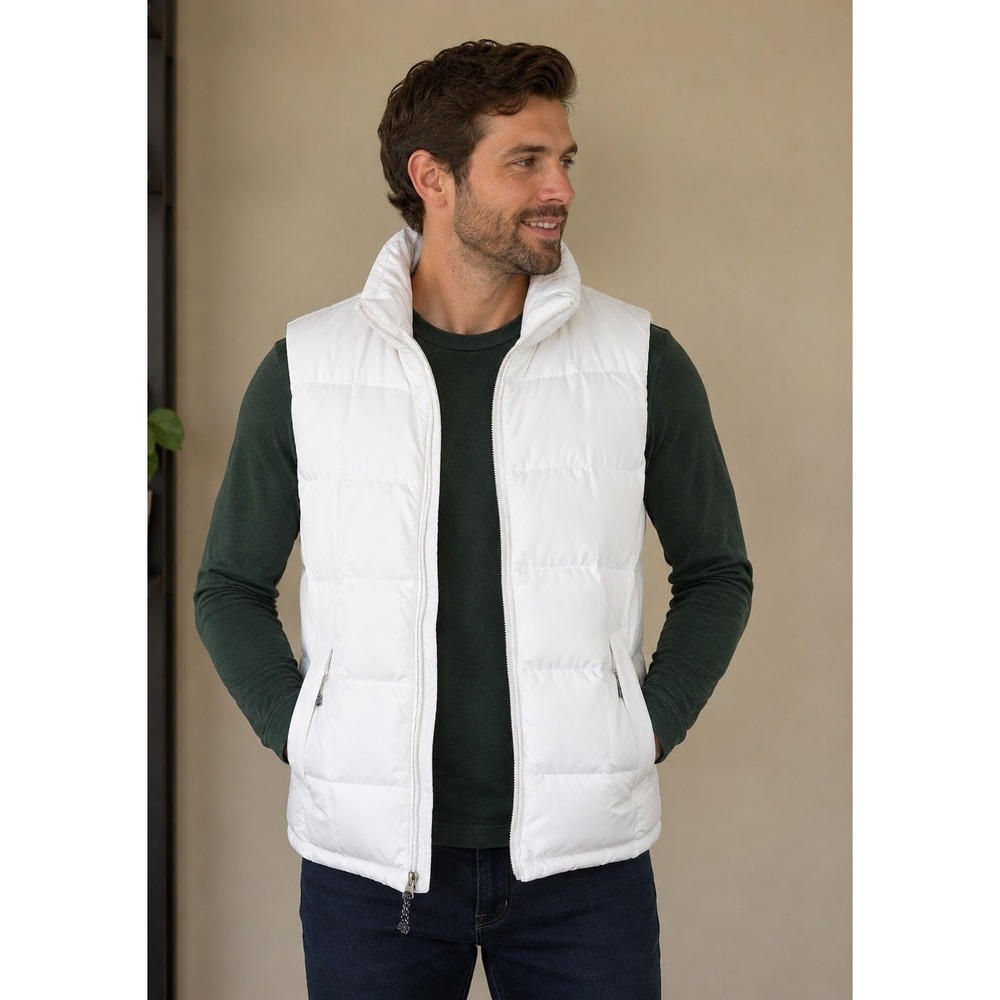 Eddie Bauer WeatherEdge White Down Puffer Vest L Lightweight Zip Front Jacket